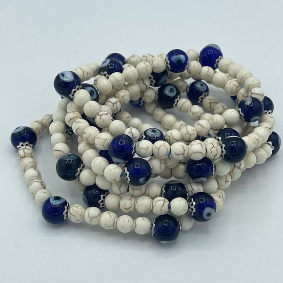 Crystal beaded stretch bracelet ONE NEW evil eye reiki meditation yoga - Picture 3 of 11